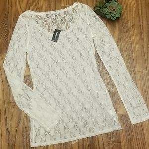 Express sexy longer lace sheer long sleeve top